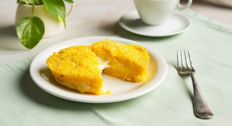 Cuscuz Rápido de Micro-ondas: Recheado com Mussarela e Requeijão